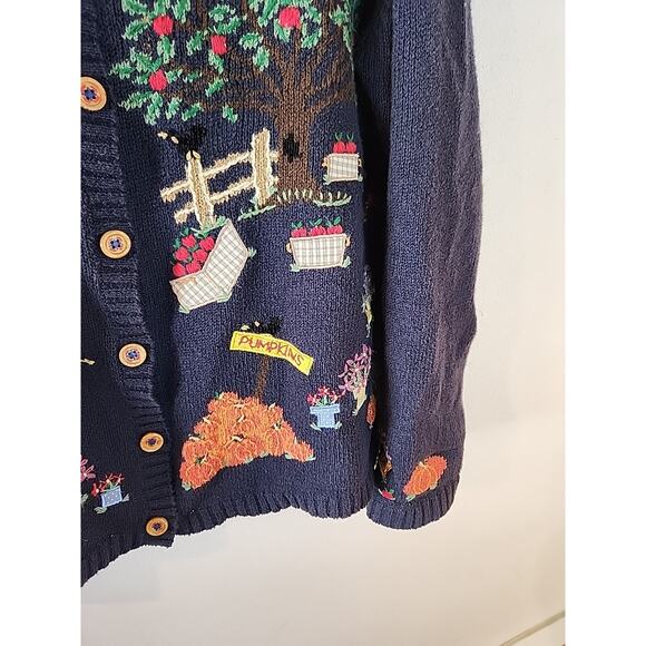 Vtg Northern Isles Cardigan Sweater Embroidered Fall Pumpkin Fruit Womens XL - Picture 6 of 8
